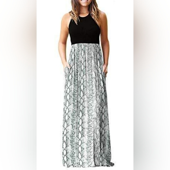 PCEAIIH Women's Casual Loose Fit Maxi Dresses with Pockets Snakes Print - Picture 1 of 9